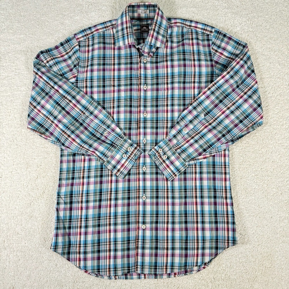 Peter Millar Men's M Cotton Multicolor Plaid Long‎ Sleeve Button Down Shirt READ